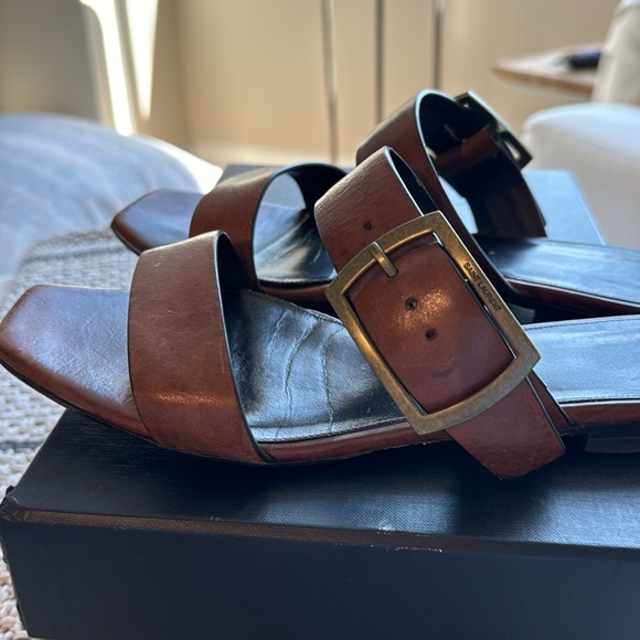 Authentic Saint Laurent double strap sandal in Oak - Picture 5 of 7